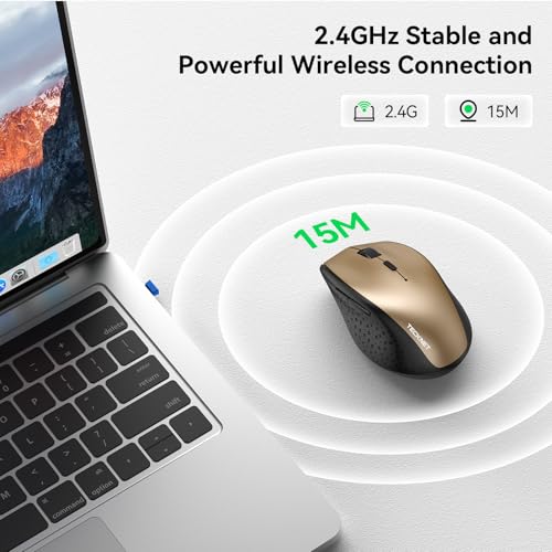 TECKNET 2.4G Wireless Mouse, 4800 DPI Ergonomic Computer Mouse, Gold Black | Mouse for Laptop with USB Receiver, 6 Adjustable DPI, Quiet Click, 30-Month Battery, 6 Button, Portable for PC Chromebook Mac - color: Gold