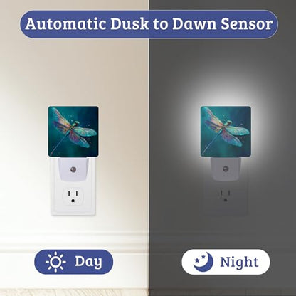 Dragonfly Night Light with Dusk to Dawn Light Sensors, Plug-in Wall Led Night Lights, Energy Efficient Lamp for Bedroom,Bathroom,Kitchen,Hallway,Stairs, Gifts Ideal for Girls Women - color: Dragonfly