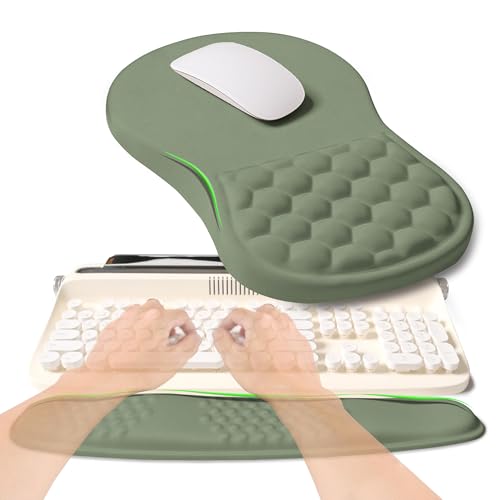 2-in-1 Ergonomic Set, Wave Rise Keyboard Wrist Rest and Massage Bulge Slope Mouse Pad Wrist Support, Cushion Memory Foam Integrated to Relieve Wrist Pain, Olive Green - color: Olive Green