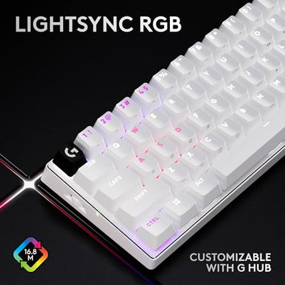 Logitech G PRO X 60% Wireless Gaming Keyboard (Tactile Optical) - White | Ultra compact TKL, for Windows PC, LIGHTSYNC RGB, dual-shot PBT keycaps, GX optical switches - color: White, size: 60% - Wireless, style: Tactile