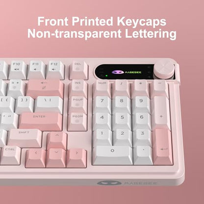MageGee GK960 Wireless Keyboard, 98 Keys Tri-Mode BT/2.4G/Wired Membrane Gaming Keyboard, RGB Creamy Keyboard with Number Pad, Knob Control, 4000mAh Battery - Sakura Pink - color: Sakura Pink