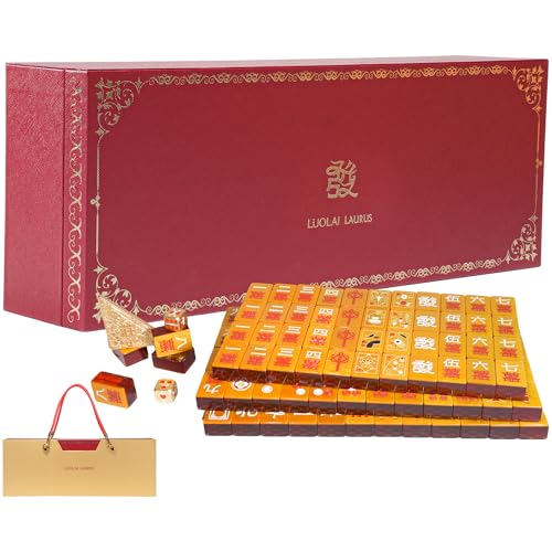 Luxury Chinese Mahjong Set - 144 Professional Acrylic Tiles with Red Designer Handbag Case - Double Happiness Art Edition for Weddings, Anniversaries& New Year - Premium Cultural Collectible gift - color: Red 1