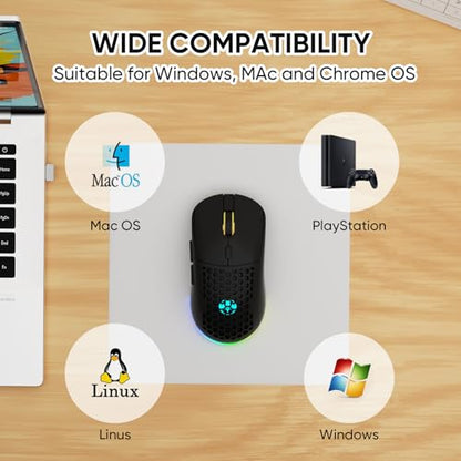 Honeycomb M32 Wireless Gaming Mouse - 2.4GHz RGB Rechargeable Ergo Mouse with Silent Clicks & 3200 DPI for PC/Mac (Black) - color: Black