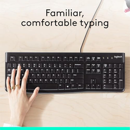 Logitech K120 Full Size Wired Keyboard USB Plug-and-Play Windows - Black