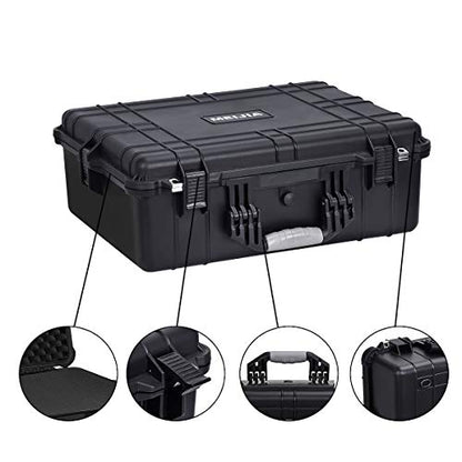 MEIJIA All Weather Waterproof Hard Camera Case,Hard Case with Customizable Fit Foam,Fit Use of Drones,Camera,Equipments,Pistols,Elegant Black (Black, 24.25"X19.43"X8.68") - size: 24.25"X19.43"X8.68"