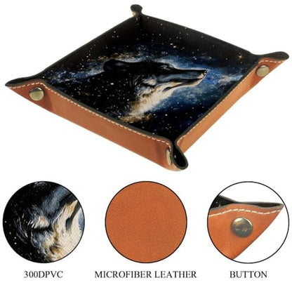 Dice Trays Wolf Galaxy Holder Storage Box for Dice Games Like RPG DND, Leather Dice Holder Portable Folding Rolling Dice Tray, 16x16cm - color: Multi 7