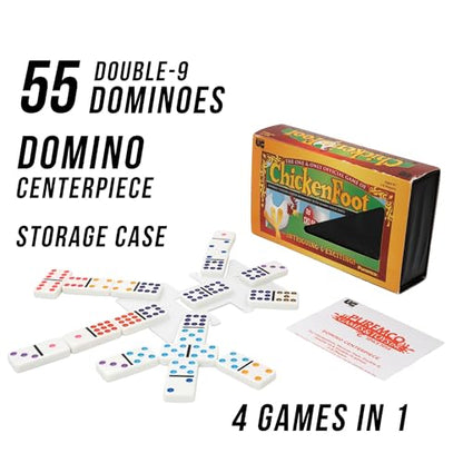 University Games, Chicken Foot Double 9 Color Dot Professional Size Dominoes, Classic Family Domino Game, 1 to 8 Players, Ages 6 and Up