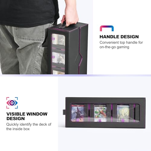 UAONO MTG Commander Deck Box, 6-Deck Modular TCG Deck Case with Dice Tray | Hold 600+ Double-sleeved Cards, Modular Card Deck Box with 35PT Magnetic Card Holder for Magic the Gathering Black Purple - color: Black Purple