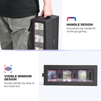 UAONO MTG Commander Deck Box, 6-Deck Modular TCG Deck Case with Dice Tray | Hold 600+ Double-sleeved Cards, Modular Card Deck Box with 35PT Magnetic Card Holder for Magic the Gathering Black Purple - color: Black Purple