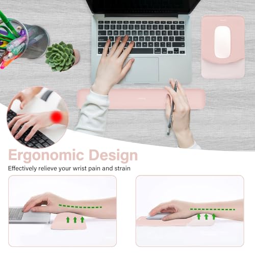 MOSISO Wrist Rest Support Mouse Pad & Keyboard Set, Baby Pink | Rectangular Ergonomic Mousepad, Non-Slip Base, Home/Office Pain Relief & Easy Typing, Neoprene Cloth & Raised Silicone Lining - color: Baby Pink
