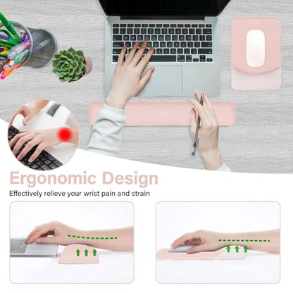 MOSISO Wrist Rest Support Mouse Pad & Keyboard Set, Baby Pink | Rectangular Ergonomic Mousepad, Non-Slip Base, Home/Office Pain Relief & Easy Typing, Neoprene Cloth & Raised Silicone Lining - color: Baby Pink