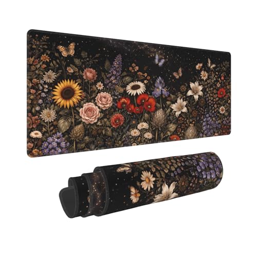 Flowers Gaming Mouse Pad Extended Large Mouse Mat 31.5 X 11.8 Inch Nonslip Rubber Base Long Desk Pad Stitched Edges Mousepad Mice Pad for Office Home Game - color: Flowers