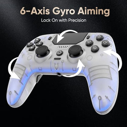 BETMI LED Wireless Controller for PS5, Pro/Slim/PC(Frosted White) | Hall Joysticks/Trigger, Marco Back Button, Turbo, Dual Vibration, 6-Axis, 3.5mm Jack, Built-in Mic/Speaker, for Steam Deck - color: Frosted White