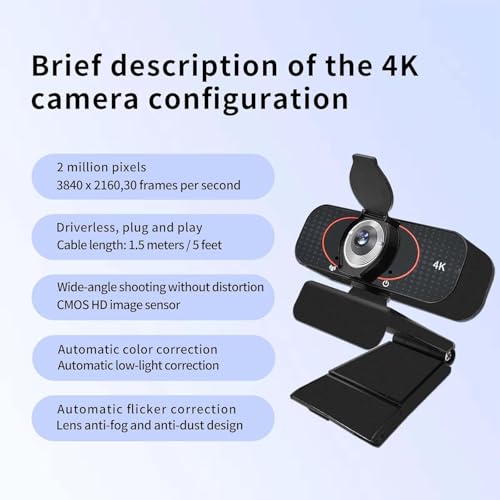 Webcam for pc, Camera for Computer/Laptop/Light Correction/Microphone, Web cam for Streaming/Gaming/Online Classes/Conferences/Video Callings,Updated HD 4K Webcam - style: Updated 4K-GQ