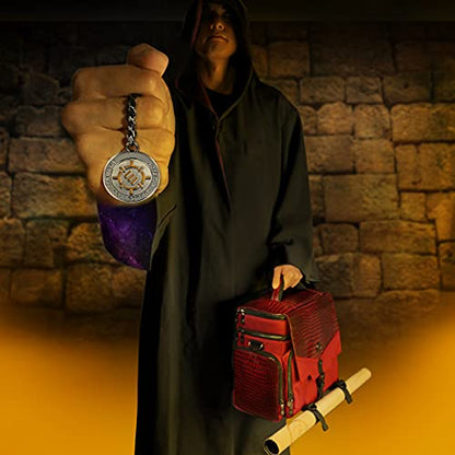 ENHANCE Collector's Edition RPG Adventurer's DnD Bag - Dragon Hide Exterior Travel RPG Bag with Tabletop Miniatures Storage Vault, Mat Holder, DnD Dice & Token Pockets, Fits 4-8 Books (Dragon Red) - color: Dragon Red