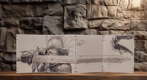 Wooden Dungeon Master Screen, 4-Panel Magnetic Engraved DM Screen, 11.25x35 inches (Warrior Woman) - style: Warrior Woman