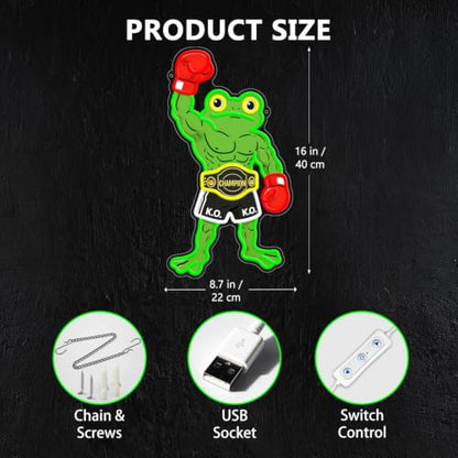 HAJAE Frog Neon Sign, Dimmable Boxing Frog Champion LED Light Wall Decor - Funny Muscular Frog Gifts for Men Boys Kids, Wrestling Birthday Party Decorations, Gym Man Cave Room Neon Light - style: Boxing Frog