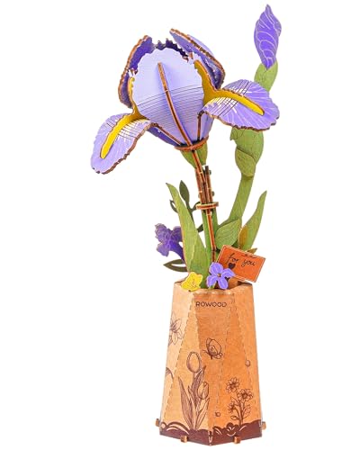 Rowood 3D Puzzles for Adults,DIY Mother's Day Wooden Flower Building Set Craft Kits, Botannical Collection Home Decor,Christmas/Birthday/Valentine's Day Gift- Purple Iris - style: Purple Iris