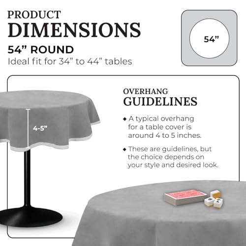 Personalized 54" Round Table Cover – Bridge Table Covers with Soft Ultra-Suede Fabric - Washable Table Cover Protects Cards & Tiles, Reduces Noise - Round Tablecloth for Game Night, Mahjong & Poker - color: Silver Gray Embroidered, size: 54"