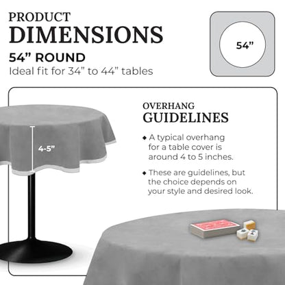 Personalized 54" Round Table Cover – Bridge Table Covers with Soft Ultra-Suede Fabric - Washable Table Cover Protects Cards & Tiles, Reduces Noise - Round Tablecloth for Game Night, Mahjong & Poker - color: Silver Gray Embroidered, size: 54"