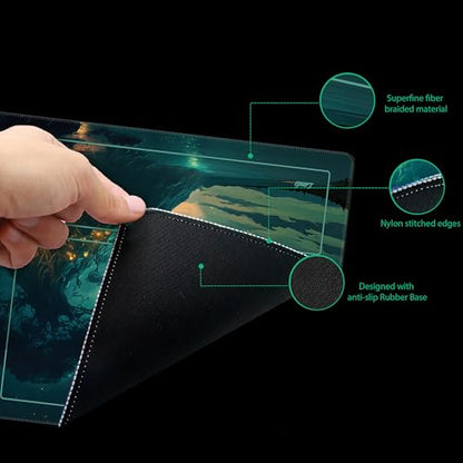 MTG Playmat with Storage Tube & 7-Dice Set - Waterproof TCG Playmat with Stitched Edges, Non-Slip Rubber Card Game Mat (24"x14") (playmat with Zones, Greenery) - color: Greenery, style: playmat with zones