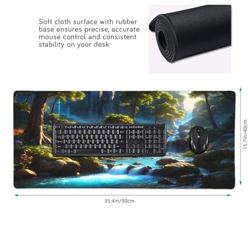 XXL Gaming Mouse Pad 35.4x15.7 inch, Waterfall Rock Landscape Theme Desk Mat,Large Nature Forest Stream Scene Mousepad (Waterfall Stream) - color: Waterfall stream