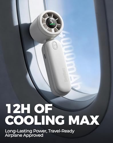 Diveblues Mini Handheld Fan, 30ft/s Portable Turbo Fan [12H Max Cooling], 4000mAh Personal Fan with LED Display, 3-in-1 Hand Held/Neck/Desk Fan for Travel, Cruise, Disney Essentials - color: Pearl White