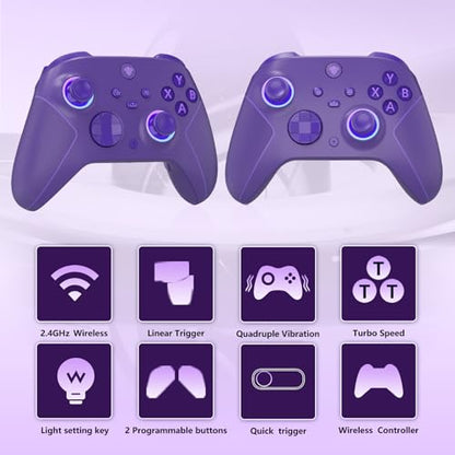 Wireless 2.4GHz Controller for Xbox One Controller with 7 Colors RGB Light,Compatible With Xbox Series S|X Consoles,Steam,PC,with 1000mAh Battery/Hall Effect Sticks/Turbo/Programmable/3.5mm Audio Jack - color: Purple
