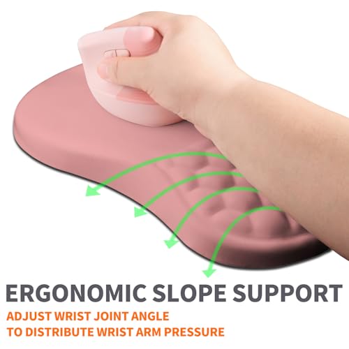 Ergonomic Joint Wrist Support Mouse Pad with Memory Foam Cushion Massage Bump, Carpal Tunnel Pain Relief Mousepad Slope Design for Wrist Rest, 11.8x7.9 in, Pink - color: Pink