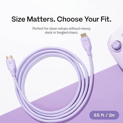 Pixio Purple 8K HDMI 2.1 Cable Ultra Certified Ultra High Speed 6FT 8K 60Hz 4K 120Hz Nylon Braided, Gold Plated Connector, Anti-Breakage, HDR10+, dtsx, eARC, HDCP, Dolby Compatible - color: Purple, size: 6 ft