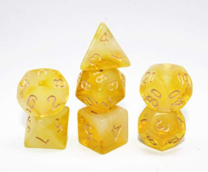 DND Dice Set Yellow & Milky RPG Polyhedral Dice Fit Dungeons and Dragons(D&D) Pathfinder MTG Tabletop Role Playing Game Translucent 7-Die Dice Set - color: Gold+milk