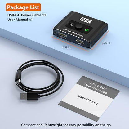 DisplayPort Switch 2 in 1 Out, 8K@60Hz DP 1.4 Switcher Selector Box, Unidirectional Display Port Switcher for Dual PCs & Gaming Consoles, 4K@144Hz DP Switch with DSC Support (DP Cables Not Included) - size: Displayport Switch