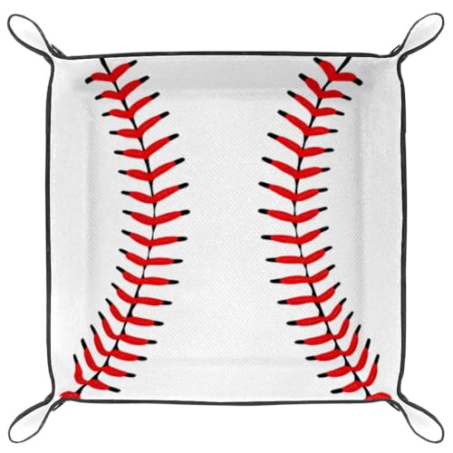 Baseball Dice Tray Folding Square PU Leather Dice Rolling Tray | Portable Dice Trays for Dice Games Like RPG, DND and Other Table Games, Folded 4.5x4.5x1.2inch - color: Baseball