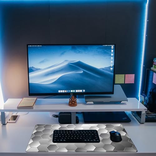 Large Gaming Mouse Pad for Desk, Silver Technology Honeycomb Desk Mat, Sci-Fi Honeycomb Desk Pad, 31.5"x15.7" Extended Big Computer Keyboard Mouse Pad with Non-Slip Base and Stitched Edge - color: Silver Technology Honeycomb