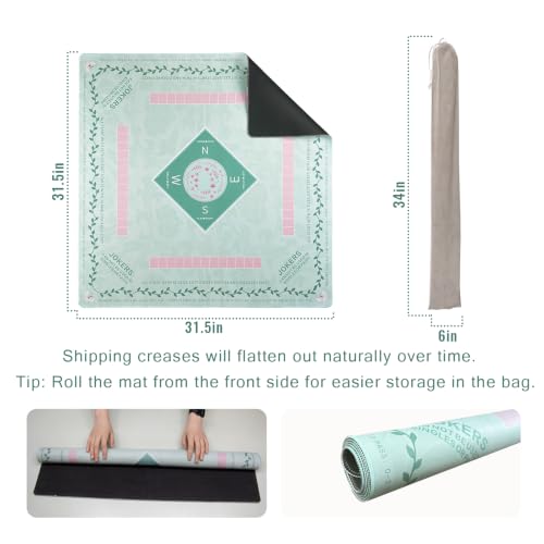 Mahjong Mat 31.5 * 31.5 Inch Non-Slip Noise Reduction, American Mahjong Mat for Table with Bag, Waterproof Surface Mah Jongg Mats for Poker, Card, Dominoes, Board & Tile Games - color: Willow Green