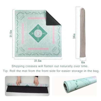 Mahjong Mat 31.5 * 31.5 Inch Non-Slip Noise Reduction, American Mahjong Mat for Table with Bag, Waterproof Surface Mah Jongg Mats for Poker, Card, Dominoes, Board & Tile Games - color: Willow Green