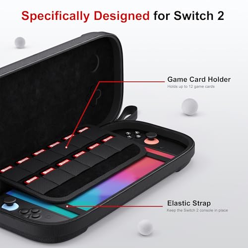 STARTRC GAMES Slim Carrying Case for Nintendo Switch 2 2025, Hard Shell Travel Case with 12 Game Card Slots, Portable Carry Bag for Switch 2 Console Black - color: Black