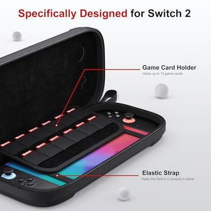STARTRC GAMES Slim Carrying Case for Nintendo Switch 2 2025, Hard Shell Travel Case with 12 Game Card Slots, Portable Carry Bag for Switch 2 Console Black - color: Black
