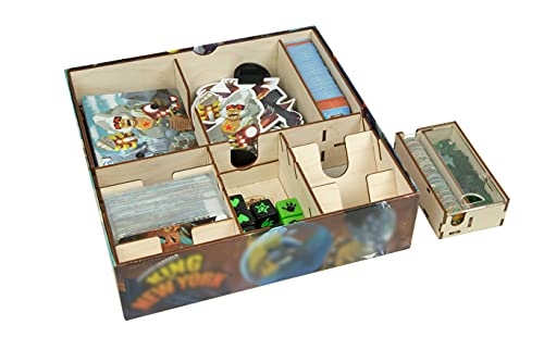 The Broken Token Game Organizer Compatible with King of New York - Wooden Game Organizing Box with Multiple Trays