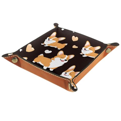 Dice Trays Corgi Dog Holder Storage Box for Dice Games Like RPG DND, Leather Dice Holder Portable Folding Rolling Dice Tray, 16x16cm - color: Multi 10