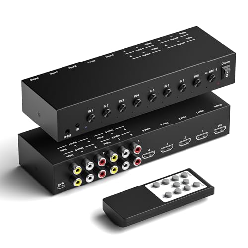 Dingsun 8In-1Out Converter, 4 Way HDMI 2.0 to HDMI Switch + 4 Way RCA to HDMI Converter for Fire Stick，ROKU, N64, NGC, Wii, PS2/3/4/5, Xbox Series, Xbox ONE, Switch ect. - style: 8in-1out(4*RCA +4*HDMI to HDMI)