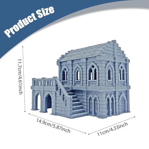 Medieval Miniature Building Terrain 14.9x11x11.7cm, Tabletop Gaming Diorama, PP Plastic Gray Model for RPG Wargame Scenery, Gifts for Collectors Hobbyists