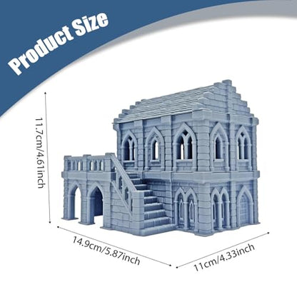Medieval Miniature Building Terrain 14.9x11x11.7cm, Tabletop Gaming Diorama, PP Plastic Gray Model for RPG Wargame Scenery, Gifts for Collectors Hobbyists