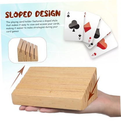 SUPVOX Wooden Playing Card Display Holder Sloped Design for Easy Access Rustic Charm Game Card Stand for Tabletop Use Holds Multiple Decks for