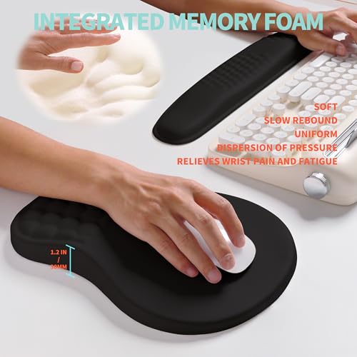 2-in-1 Ergonomic Set, Wave Rise Keyboard Wrist Rest and Massage Bulge Slope Mouse Pad Wrist Support, Cushion Memory Foam Integrated to Relieve Wrist Pain, Black - color: Black