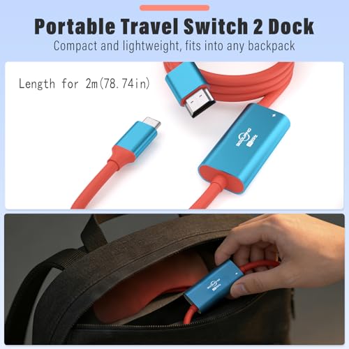 Switch 2 Dock Portable USB-C to HDMI Cable TV Docking Station Compatible with Nintendo Switch 2,OLED/Steam Deck/ROG Ally X /4K@60Hz / HDMI 2.0 / USB 3.0 5Gbps / PD 3.0 100W TV Travel Dock - size: 2.0m