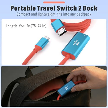 Switch 2 Dock Portable USB-C to HDMI Cable TV Docking Station Compatible with Nintendo Switch 2,OLED/Steam Deck/ROG Ally X /4K@60Hz / HDMI 2.0 / USB 3.0 5Gbps / PD 3.0 100W TV Travel Dock - size: 2.0m