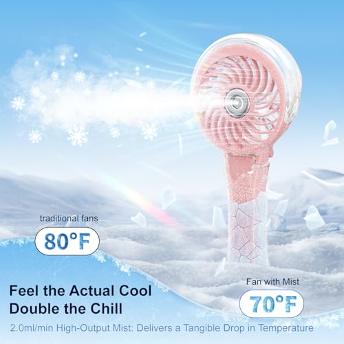 HandFan Upgraded Portable Handheld Misting Fan, Rechargeable Personal Mister Fan, Spray Water Mist Fans, Foldable Electric Mini Cooling Hand Fans for Summer Beach Travel Concerts Disney(Pink) - color: Pink, style: HF318C