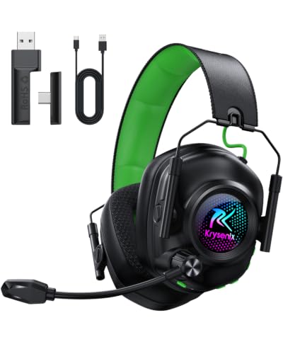 Wireless Gaming Headset with Noise Canceling Microphone for PC, PS5, PS4, Switch, Mac, 2.4 GHz Wireless & Bluetooth 5.4 Gaming Headphones, Cool RGB Lighting, 50Hr Battery, 50mm Drivers(Deep Green) - color: Deep Green