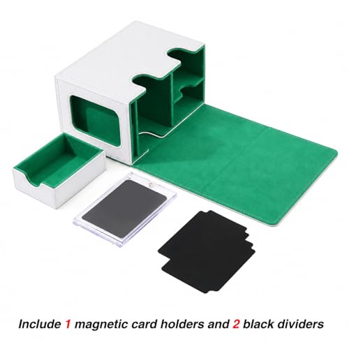 Venssu MTG Deck Box for Commander Display with Dice Tray (White＆Green) | Holds 200 Single/160 Double-Sleeved Cards, Fit MTG/PTCG/OPTCG Cards, Strong Magnet, With 2 Dividers & 1 Magnetic Card Holder - color: White＆Green